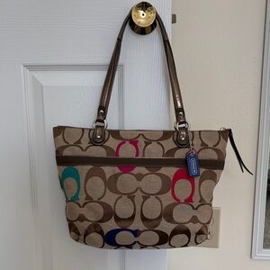 Coach Multicolor Signature Tote Bag with Embroidery